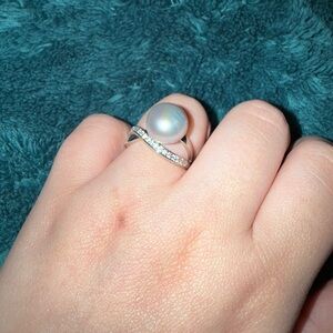 Silver Pearl and Diamond Accent Ring